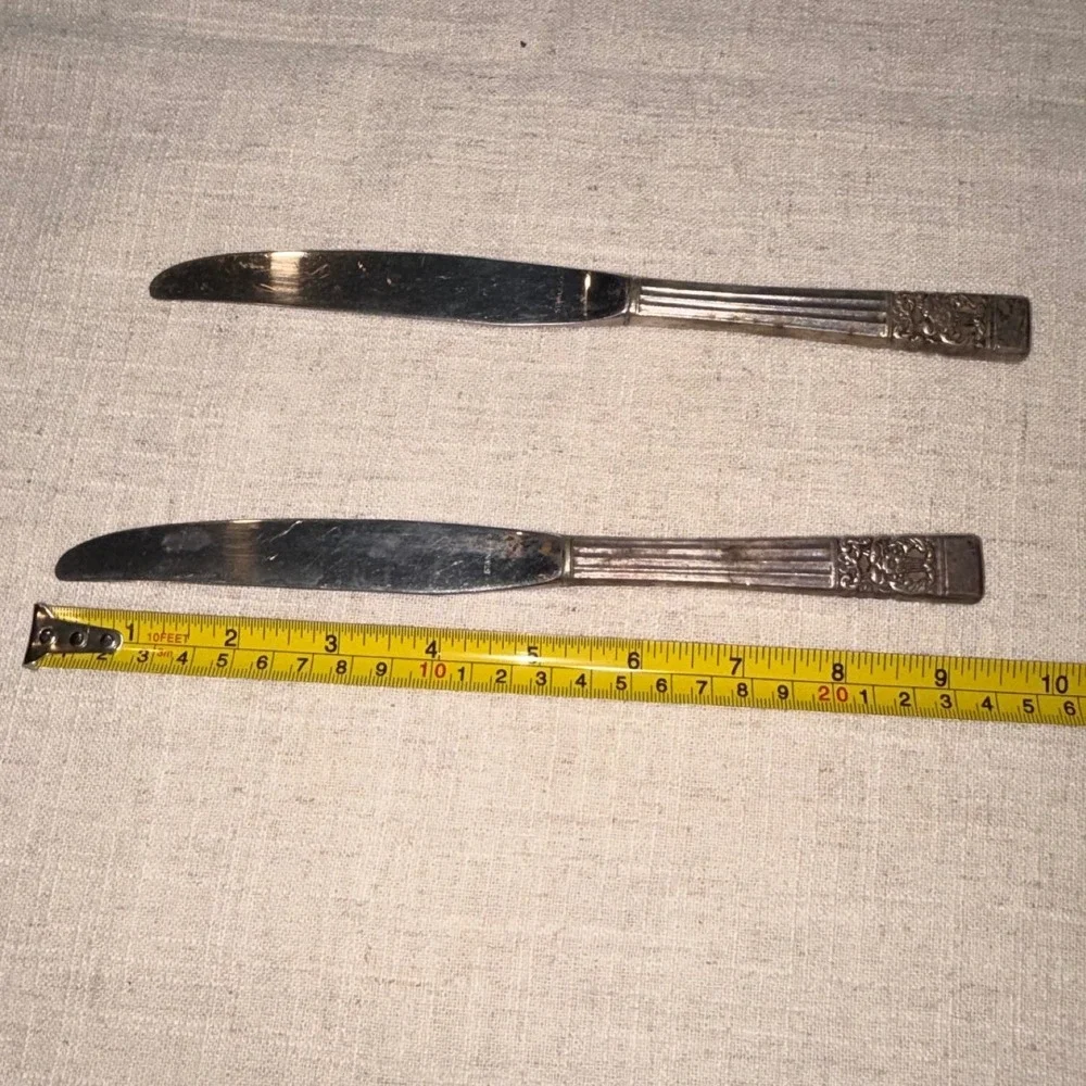 Vintage Ornate Silverplate Dinner Knives Stainless Blades Set of 2 Floral‎ 9.25